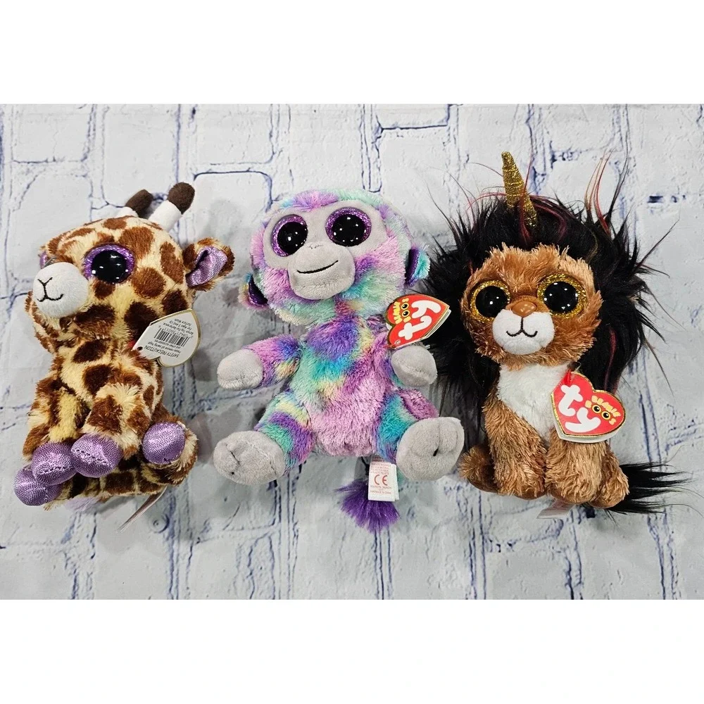 LOT OF 3 Ty Beanie Boos Safari Giraffe Ramsey Lion Zuri Monkey 6